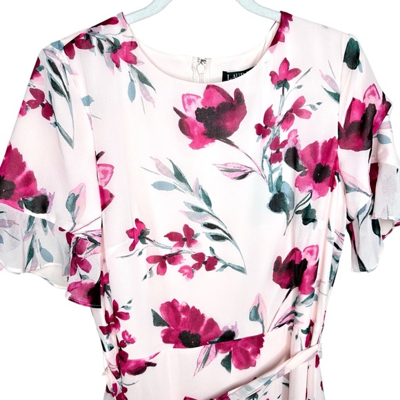 NWT Lauren Ralph Lauren Floral Print Georgette Dress Pink Rose SZ 12 - Picture 8 of 16